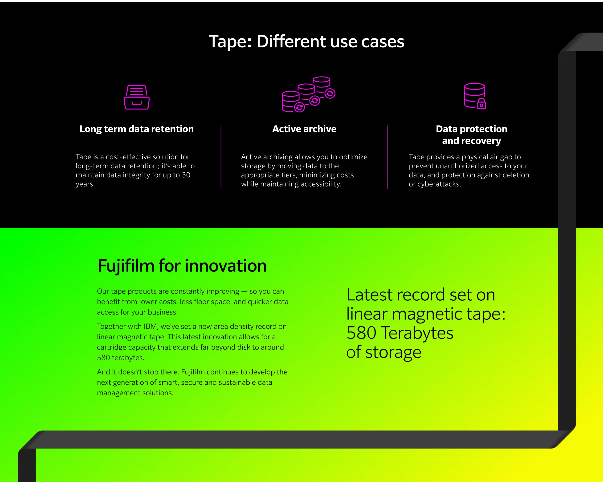 Two sections of the landing page connected by a strip of tape